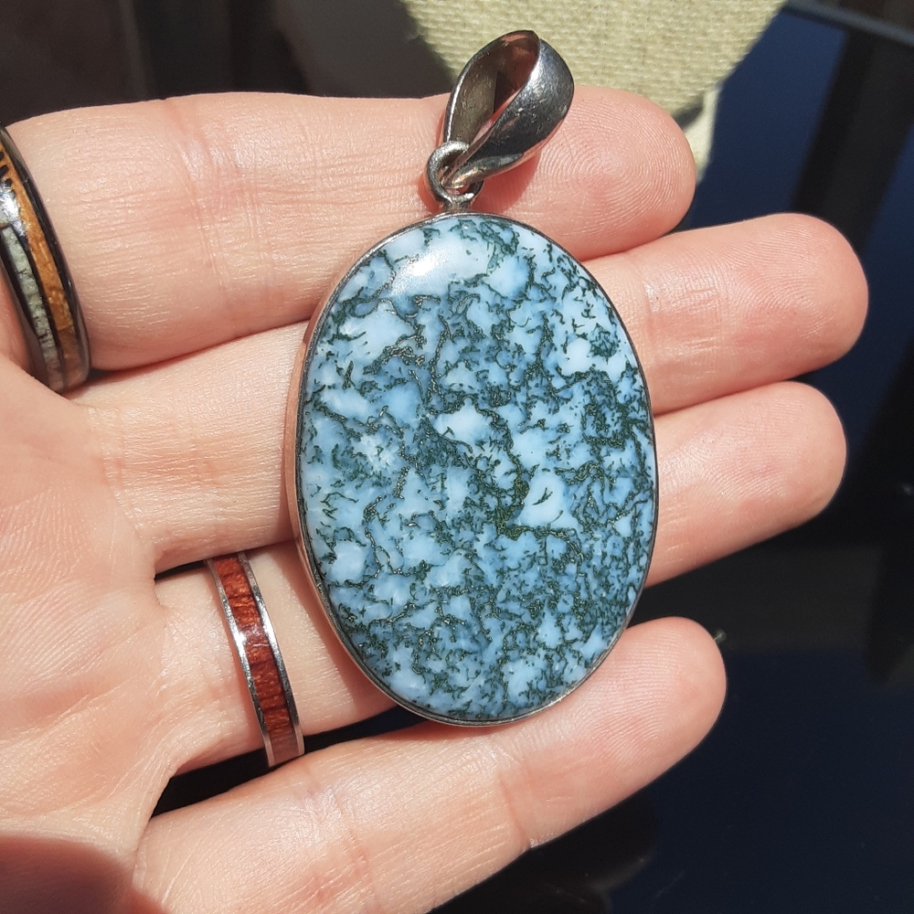 STUNNING/ VINTAGE- Natural Tree Agate Pendant- 925 Stamped.